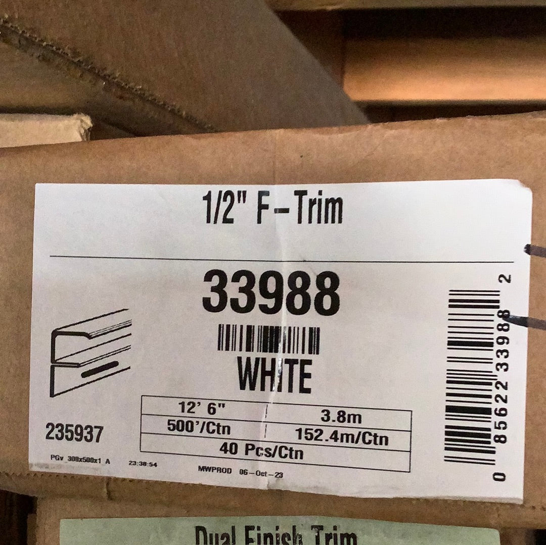 1/2" F-Channel vinyl- White
