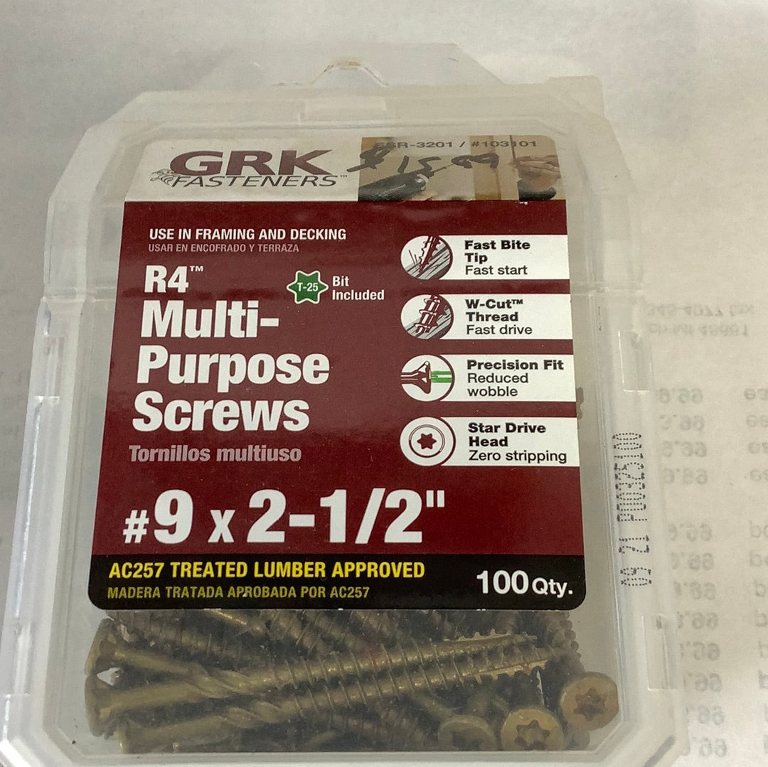 GRK R4 Multi Purpose Screws - #9 x 2-1/2”