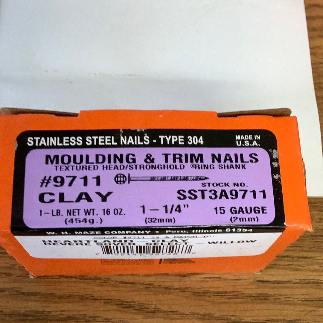 Trim nails 1 1/4” Stainless 1lb- Hickory/Clay