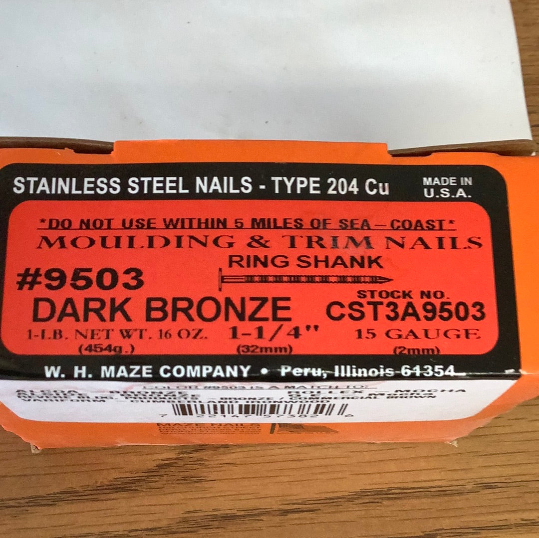 Trim nails 1 1/4” stainless 1lb- Bronze 818