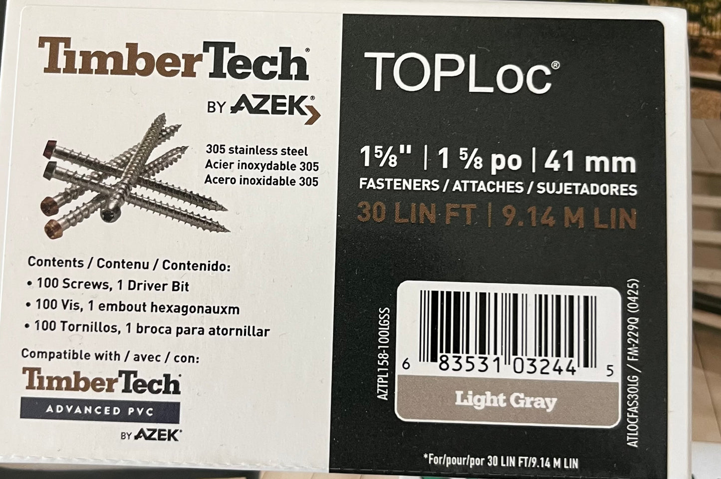 Timbertech DARK GRAY TOPLOC FASCIA PACK AZEK FASTENER