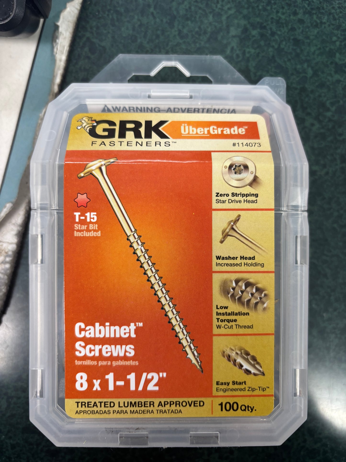 GRK T-15 Cabinet Screws - #8 x 1.5”