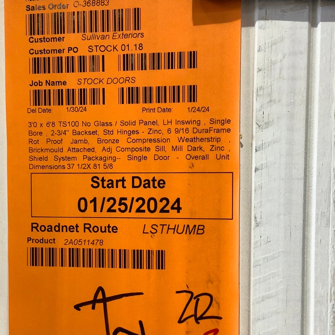 Door - TS100 Flush 3068 LH, 6 9/16” jamb