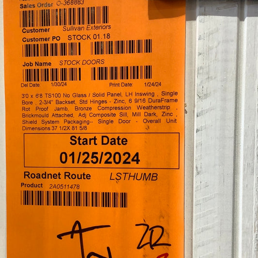 Door - TS100 Flush 3068 LH, 6 9/16” jamb