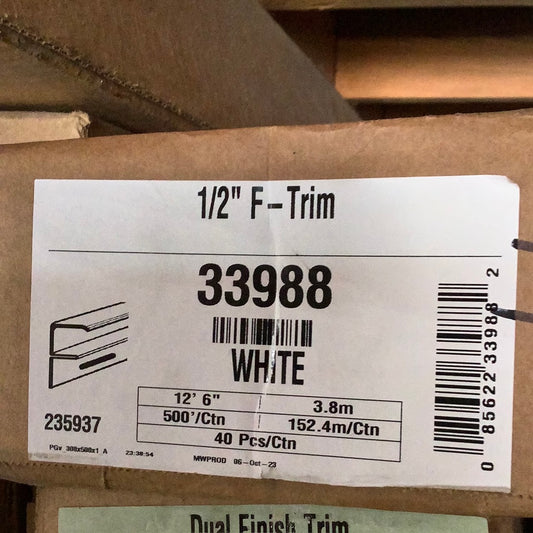 1/2" F-Channel vinyl- White