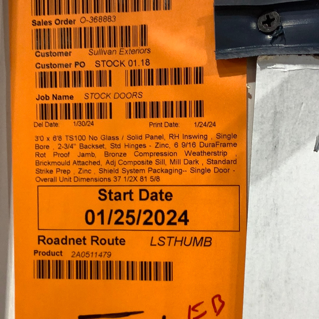 Door - TS100 3068 Flush RH, 6 9/16” jamb