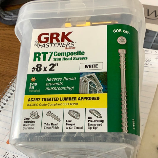GRK RT Composite Trim Head Screw Pro Pak Bucket - #8 x 2” White