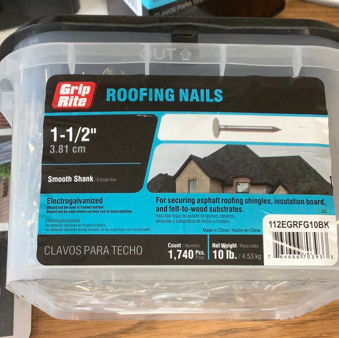 Grip Rite - 1 1/2” Smooth shank Siding Nails - 10lb