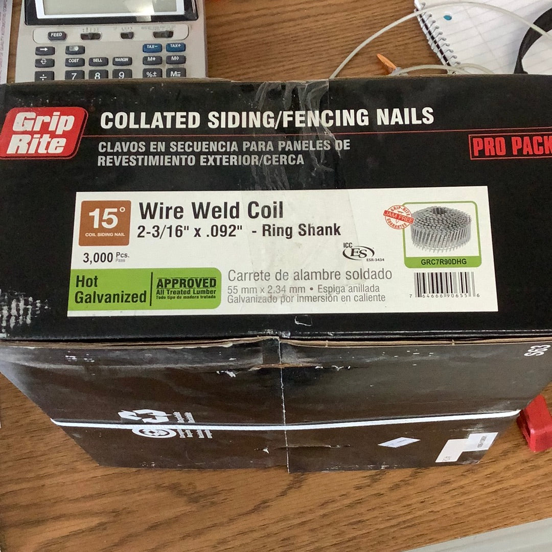 Grip Rite - 2 3/16” x 0.92” Ring Shank Coil Siding Nails