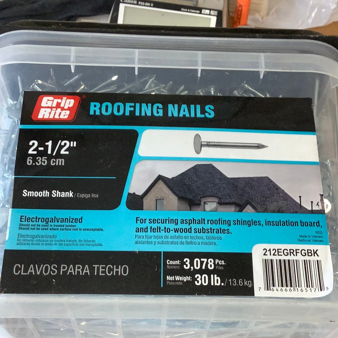 Grip Rite - 2 1/2” Smooth shank Siding Nails - 30# bucket