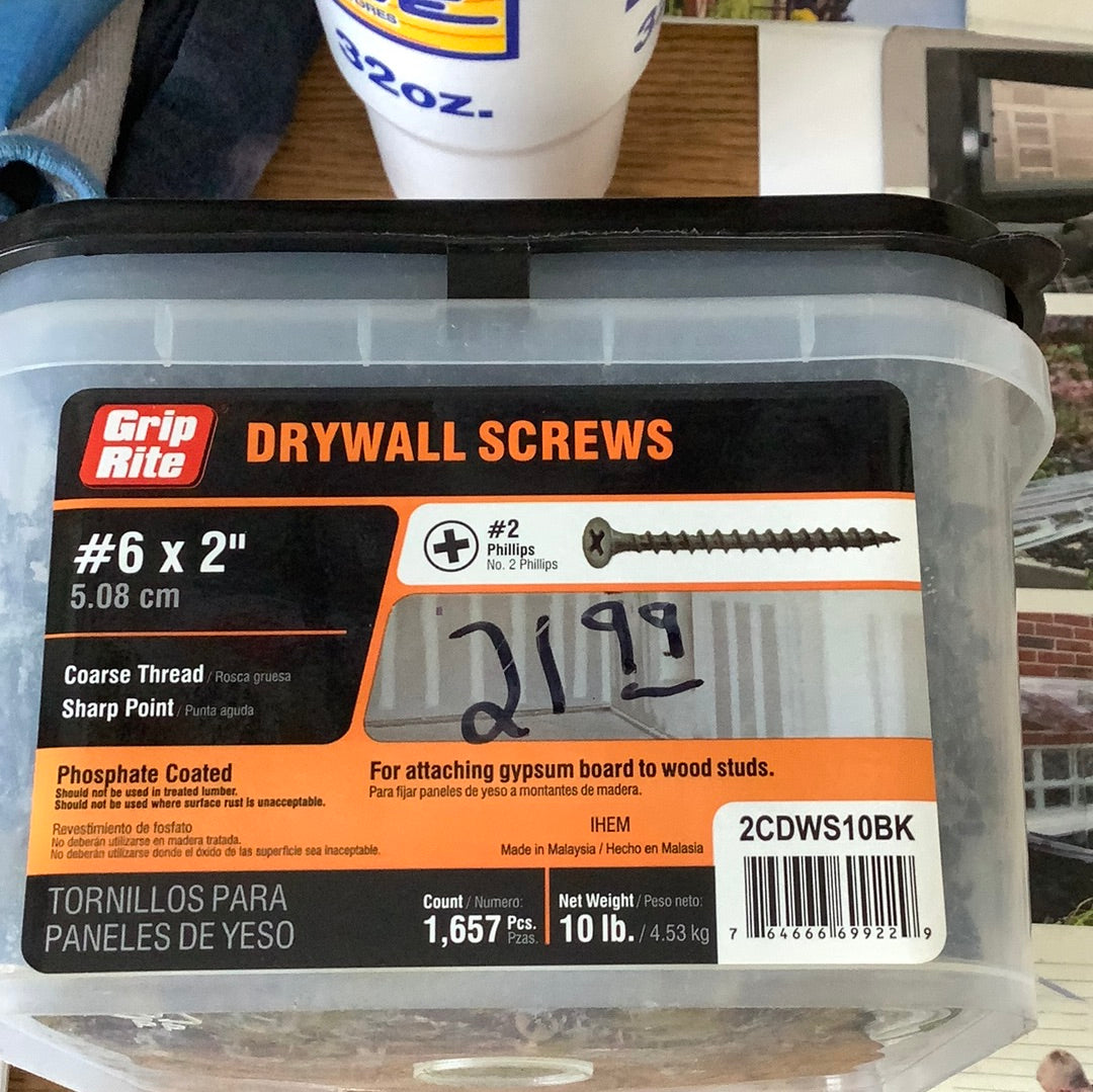 GripRite #6 x 2” Drywall Screws - 10 lbs