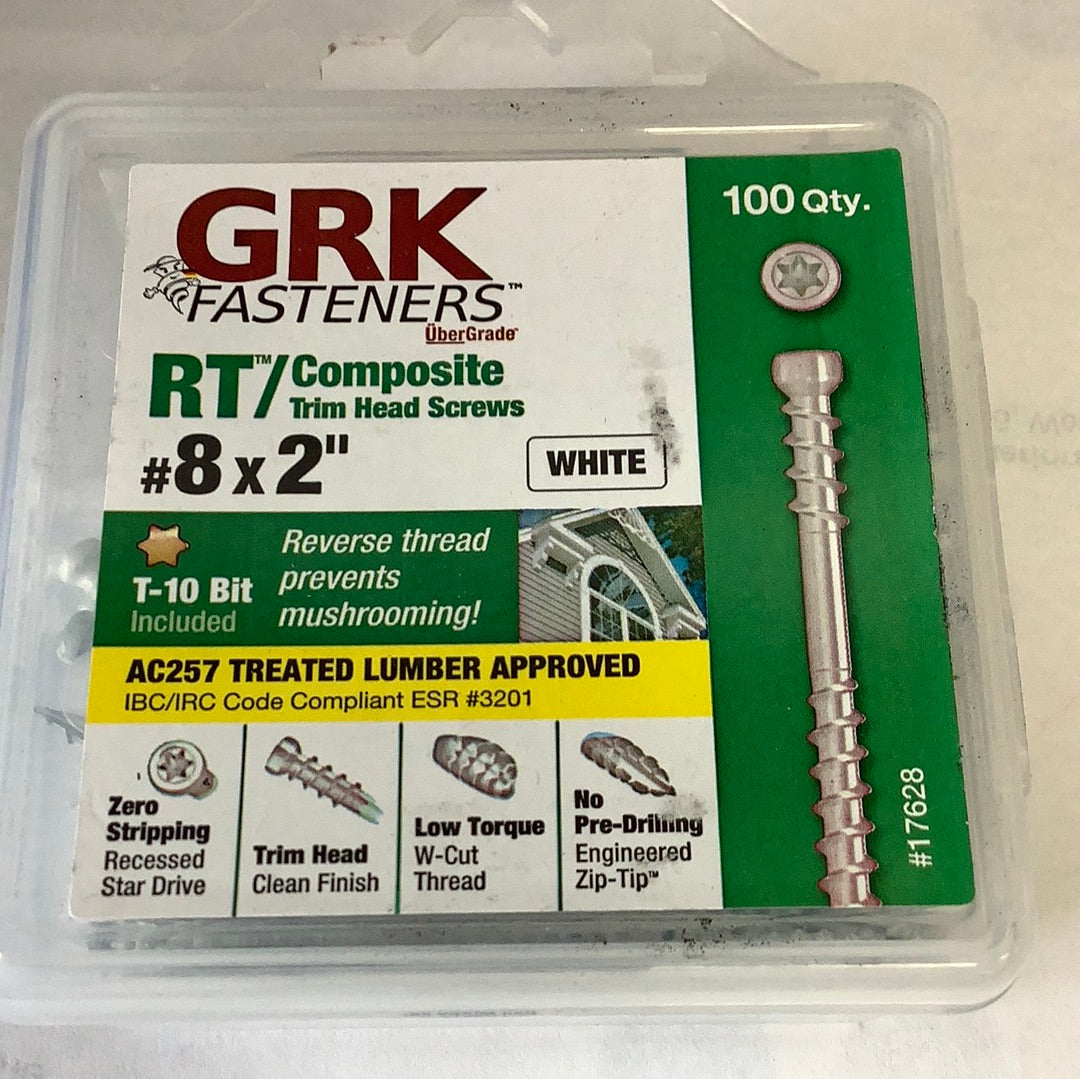 GRK RT Composite Trim Head Screws - #8 x 2” White