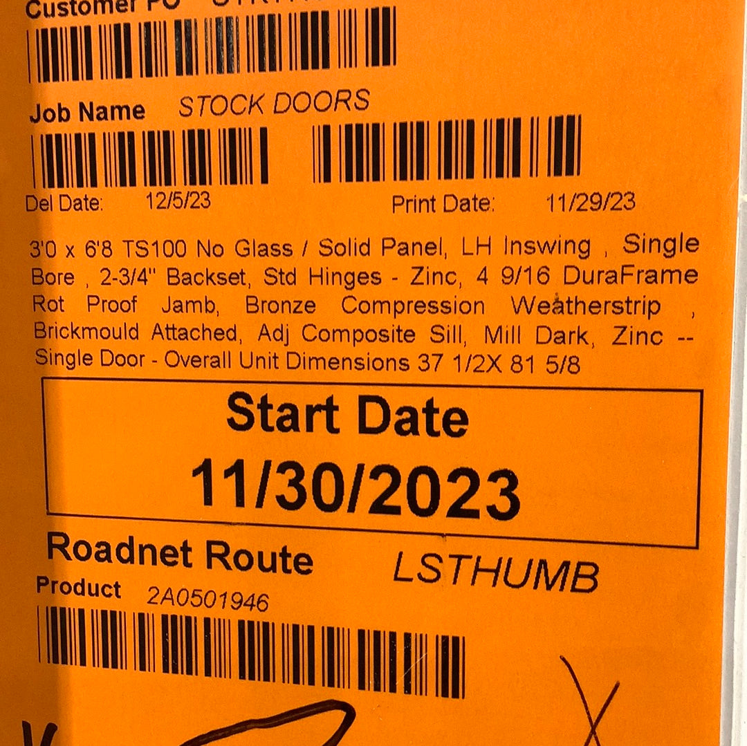 Door - TS100 3068 Flush LH, 4 9/16” jamb