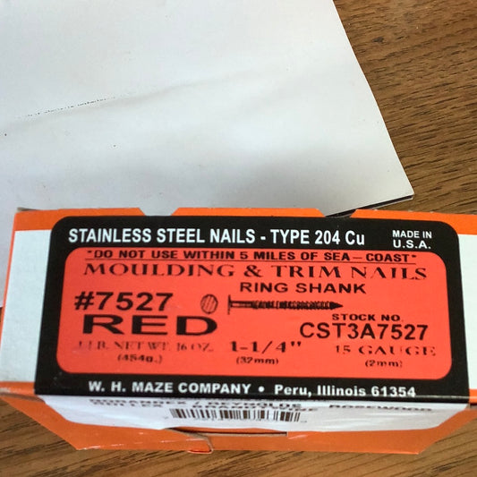 Trim nails 1 1/4” stainless ring shank 1lb- Cranberry