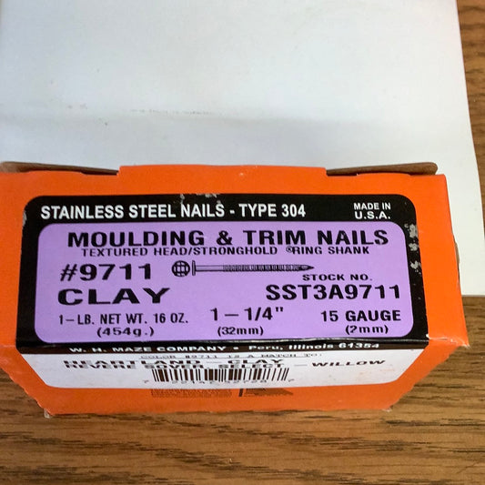 Trim nails 1 1/4” Stainless 1lb- Hickory/Clay