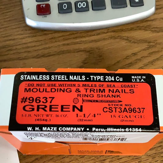 Trim nails 1 1/4” 1lb- Woodland Green