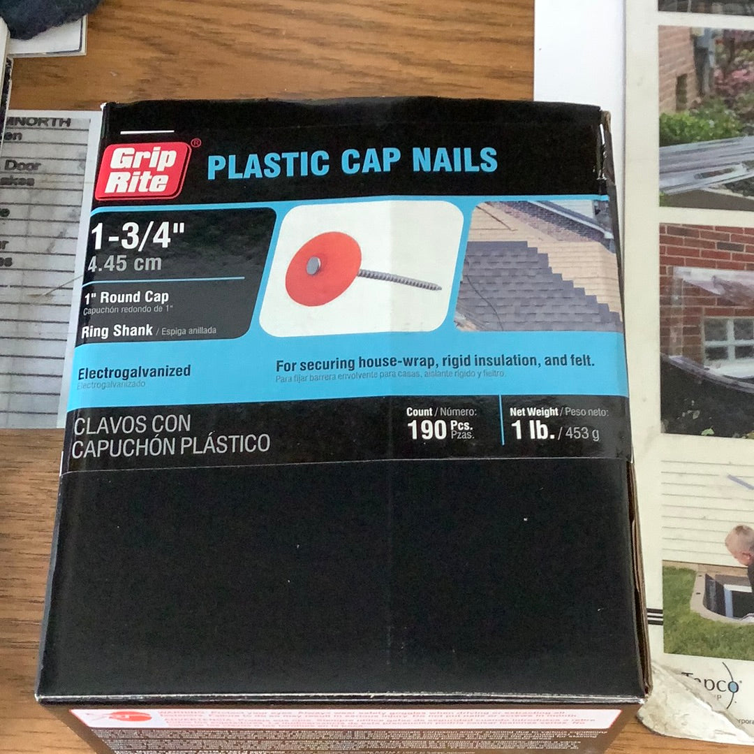Grip Rite Plastic Cap Nails - 1 3/4” - 1lb
