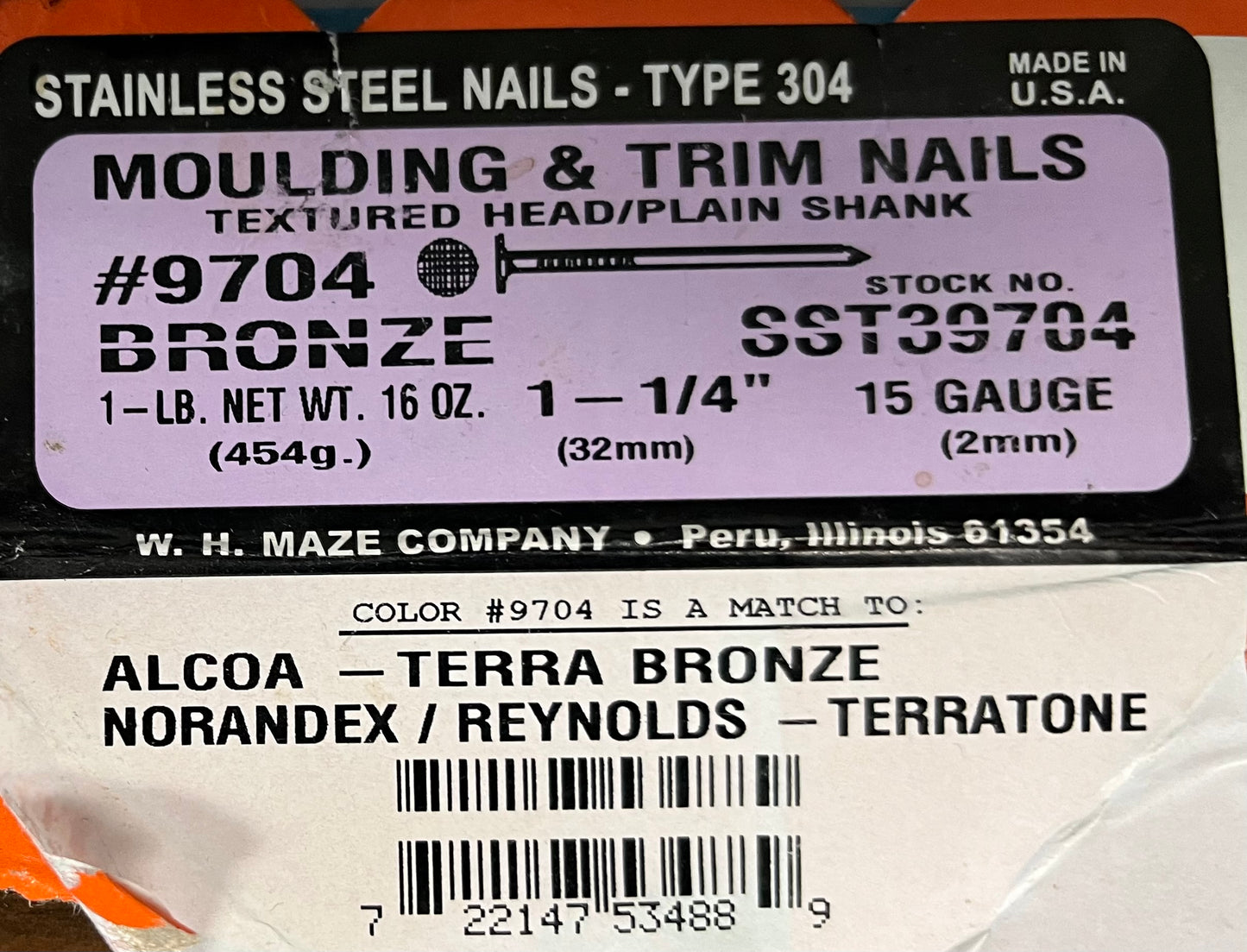 Trim nails 1 1/4” 1lb- Terra Bronze 9704